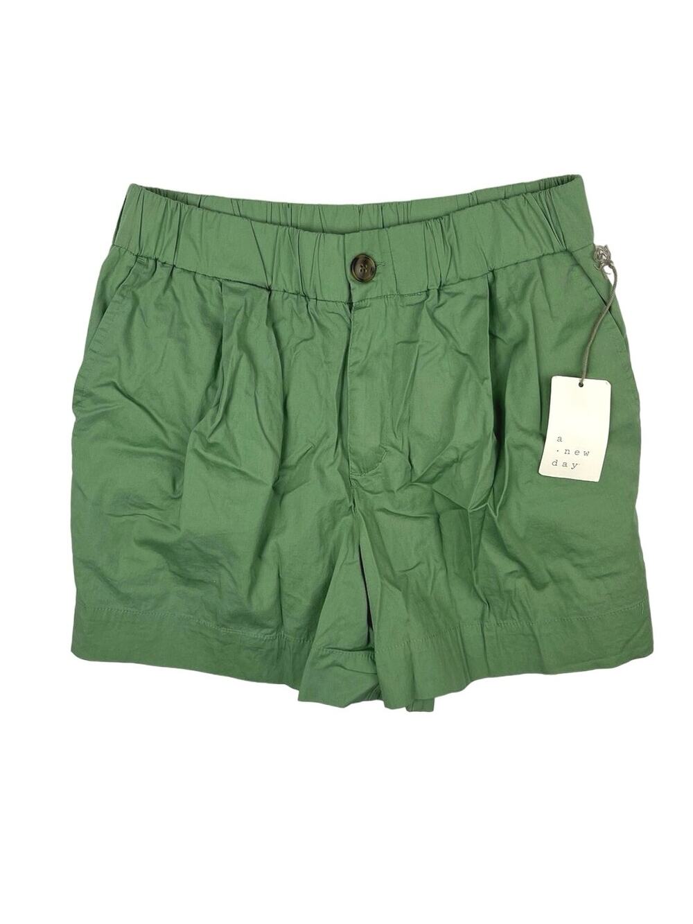 A New Day Women's Green High-Rise Casual Fit Elastic Waist Poplin Shorts Size XS
